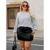 Women's Loose Knit Sweater New Floral Gray Velvet Ribbed Striped Round Neck Pullover Top