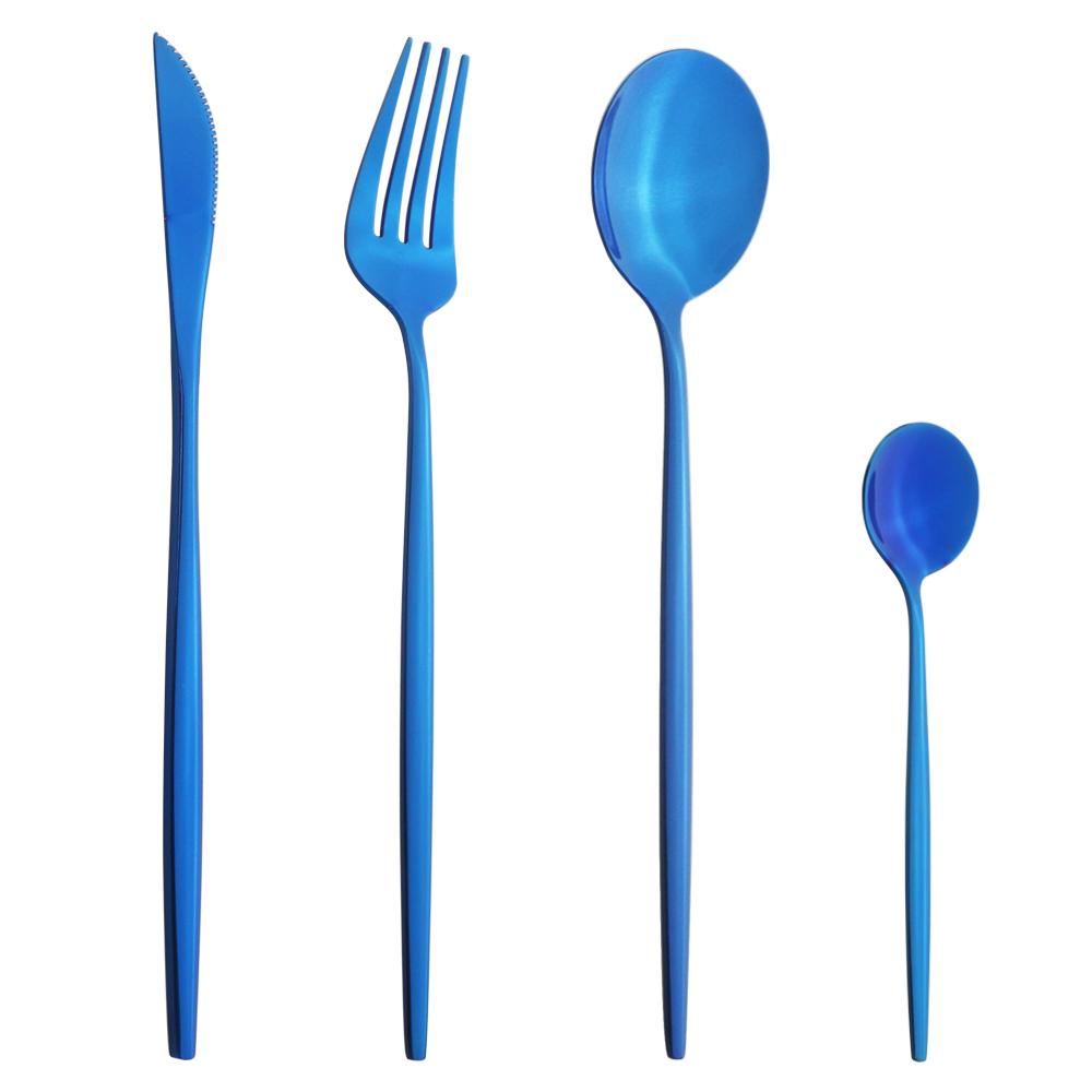 4Pcs/Set Colorful Dinnerware Set Stainless Steel Cutlery Dinner Set Knife Fork Coffee Spoon Silverware Set Kitchen Tableware Set