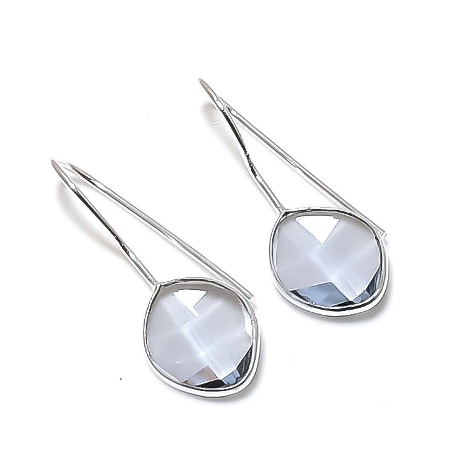 Natural White Topaz Gemstone 925 Sterling Silver Jewelry Earring 1.26 AE-12641