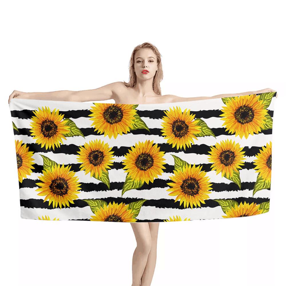 Sunflower Beach Towel Yellow Flower Butterfly Sunset Towel King Size Soft Quick Dry Bath Towel for Travel Bathroom Camping Sport