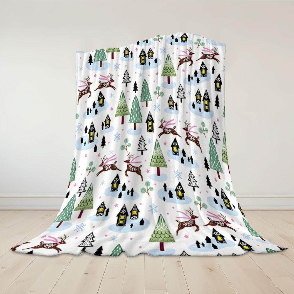 Christmas Reindeer Mixed Flannel Blanket Warm Soft Halloween Christmas Couch Warm Cozy Decorative Decor Gift for All Season