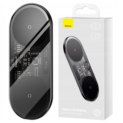 Double Wireless Charger Qi With Display Baseus Digital Led Display, 20W