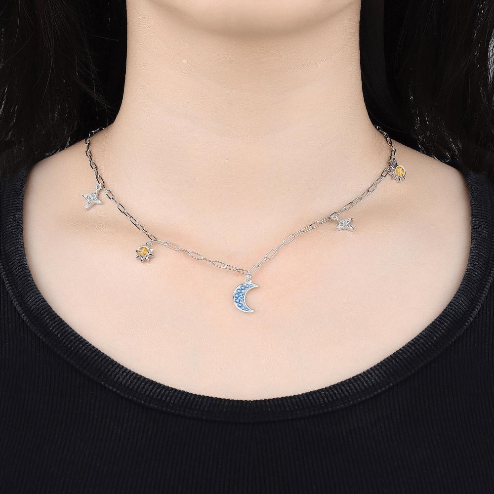 New Star Moon Sun Necklace Stylish Simple Star Moon Pendant Collarbone Chain Female