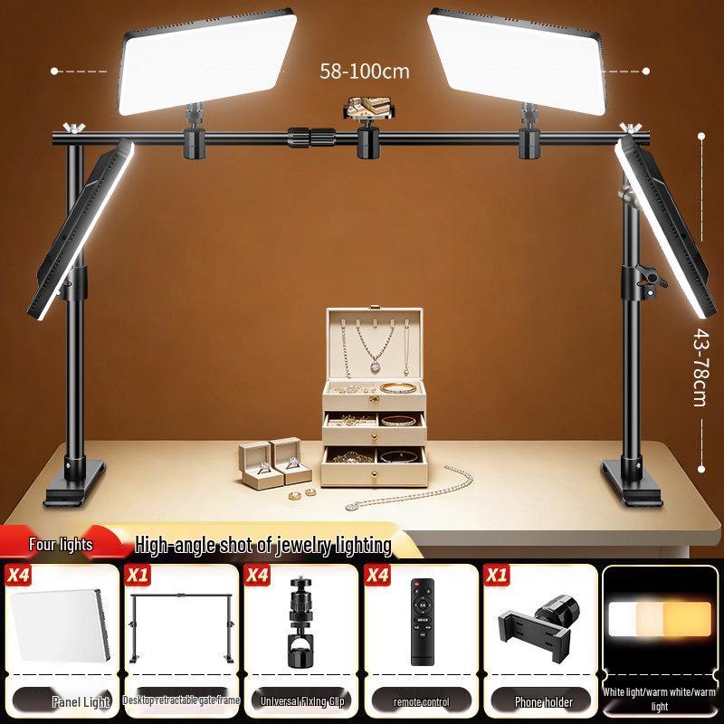 Ruiteng LED Double Row Overhead Fill Light with Telescopic Background Stand and Cloth Holder