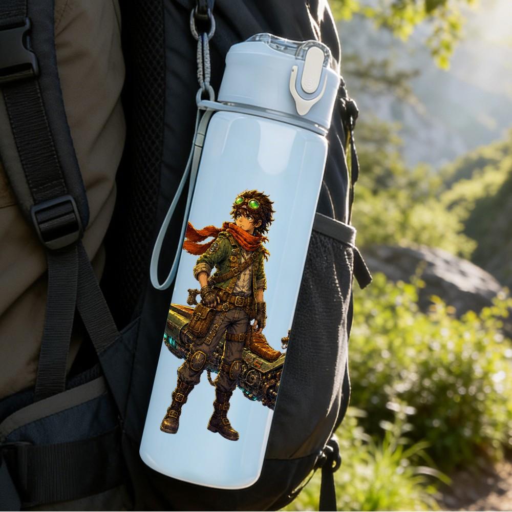 1PC Rider With Weapon Fantasy Character Pattern 750ml Color Plastic Sports Water Bottle Leakproof Flip Straw Lid Suitable for Sports Office Home Use
