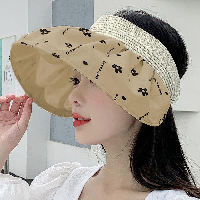 

Summer fashion versatile trendy seaside wide-brimmed sunshade empty top hat double-sided printing UV-proof face bucket hat One size fits all