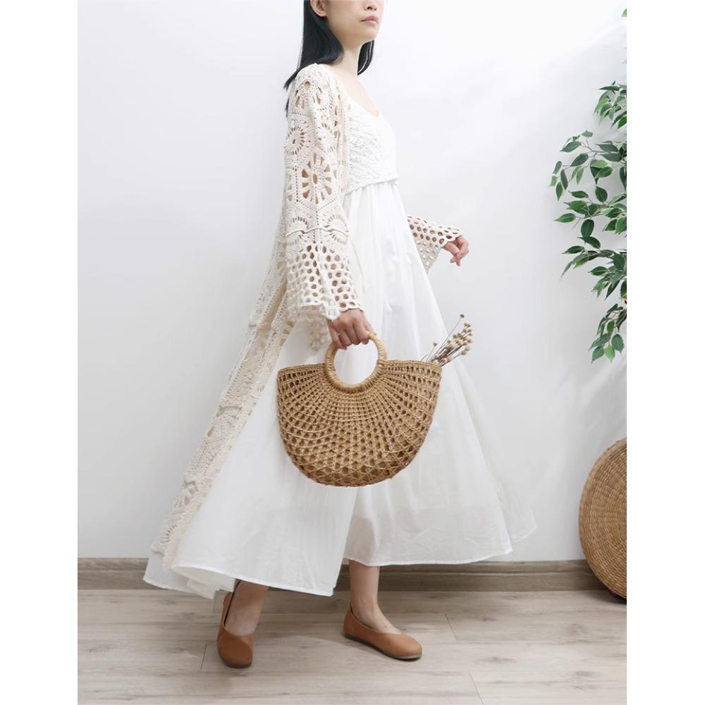 DIMANAF 2026 New Blue Cardigan Women Knitting Lace Long Vest Hollow Summer Style Basic Tops Tees Loose Clothing