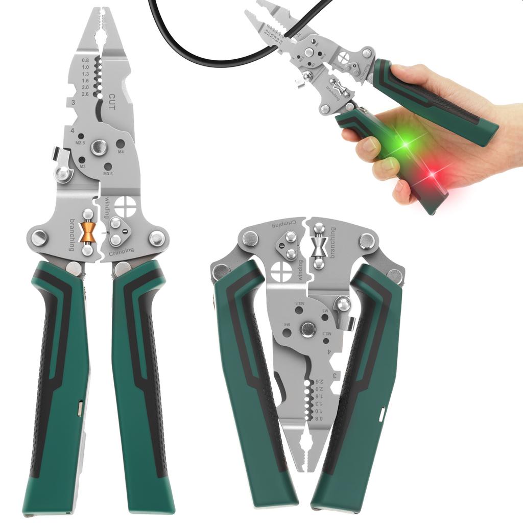 Foldable Wire Stripper with Voltage Tester Multifunctional Professional Electrician Pliers for Stripping Cutting Crimping