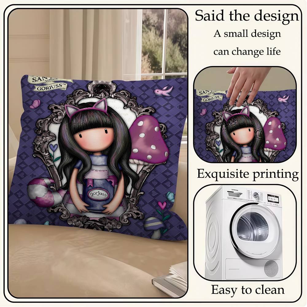 S-Santoro-Gorjuss Cute Cartoon Girl Personalized Picture Text Home Decorative Pillows Household Gifts 45X45Cm