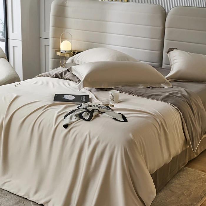 Queen Size Soft Silky Skin Friendl Sleeping Naked Lyocell Bedding Set  Duvet Cover Set Bed Sheet Pillowcases