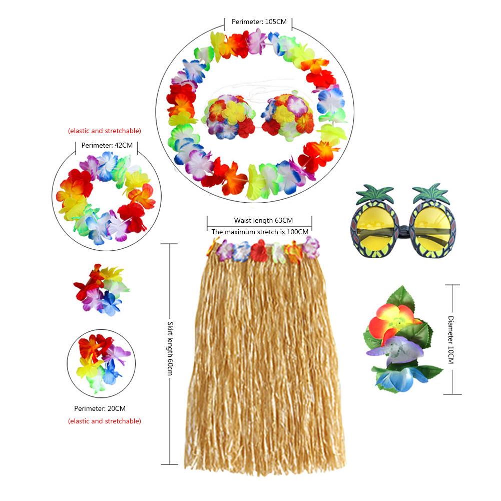 

8pcs/set Hawaiian Grass Skirt Costume Set Bikini Top for Women Dress Performance Beach Birthday Tropical Luau Party Decoration жёлтый