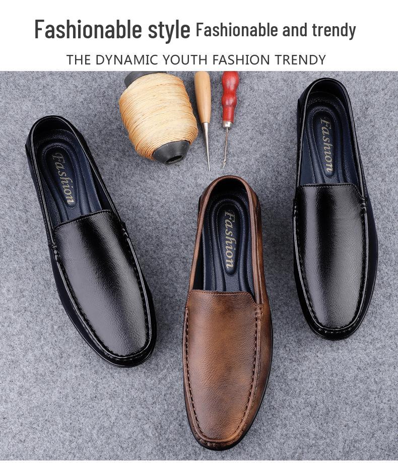 Men's Casual Leather Slip-On Shoes: Soft Sole, Comfortable Cowhide, Wedge Heel, Large Sizes