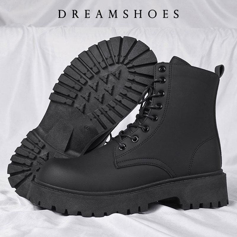 2025 Leather Boots for Men High Top Platform Lace Up Light Motorcycle Boots British Style Men's Waterproof Casual Boots