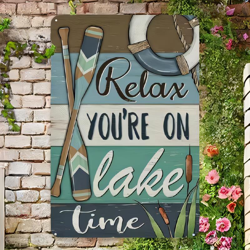 Tin Sign Relax Youre On Lake Time Vintage Beach Boat Plaque Metal Art Wall Decor for Bar Pub Cottage Cabin Garden Patio Gift