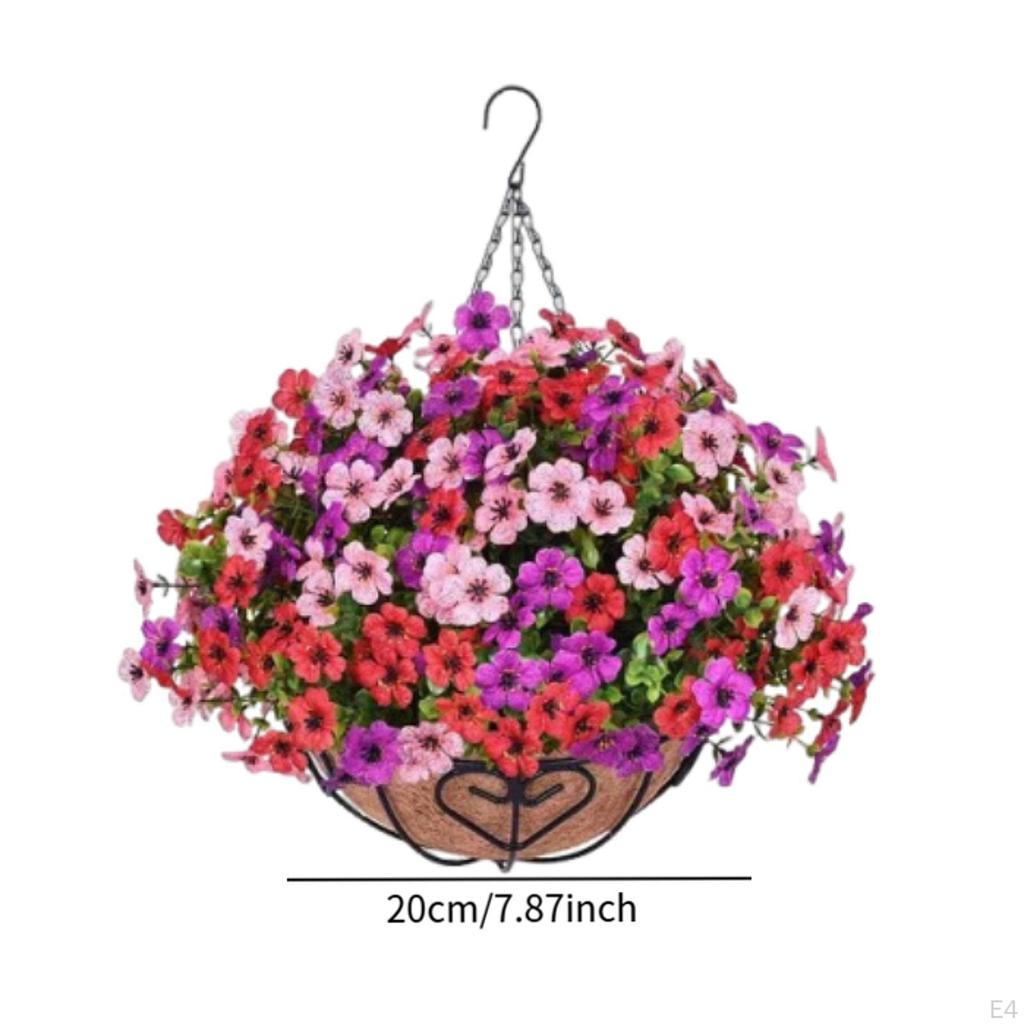 Artificial Flowers Basket DIY Chain Flowerpot Fake Hanging Plant for Porch Deck Yard Decoration
