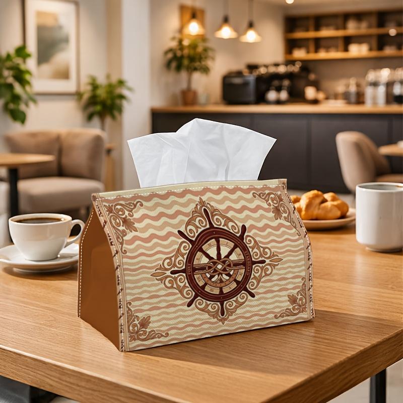 1pc Nautical Ship Wheel Tissue Box | Multi-functional Napkin Dispenser, Two Sizes Available Suitable for Home, Parties, Car Decoration Sepia Wavy Vint