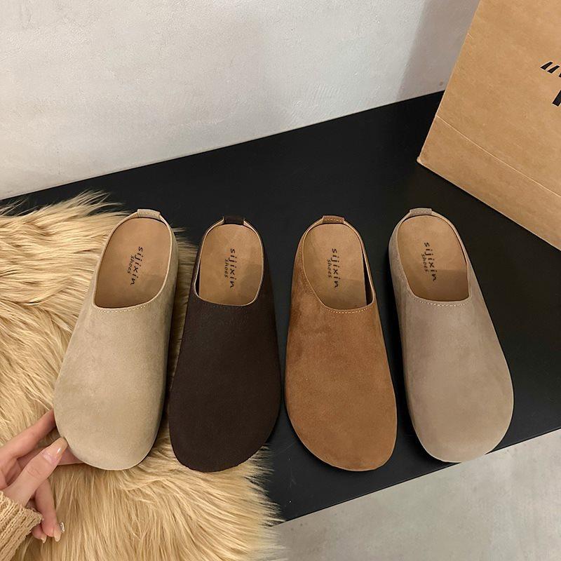 Japanese shoes inner height increase retro Boken new spring and autumn bag head slippers women's fashion Boken thick-soled matte leather 2025