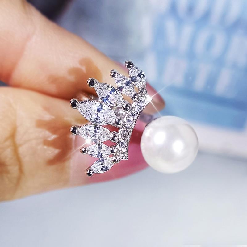 Zircon Stud Earrings Simulation Noble Set Open Ring Pendant Temperament Decoration Group Pearl Beads