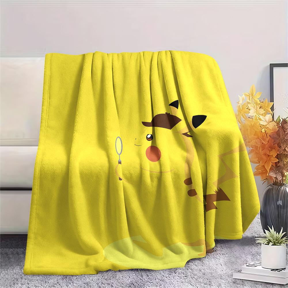 Yellow-background Pikachu  Print Flannel Blanket, High quality Comfortable for All Seasons, Home Decor, Warmth and Comfort