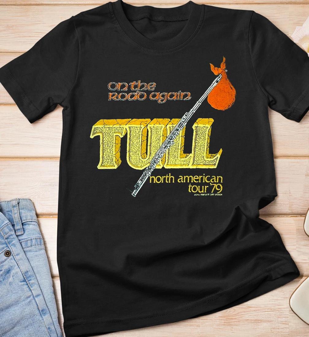 Men s and Women s T-shirts 1979 Jethro Tull On The Road Again Black Cotton S-5XL T-shirt XS
