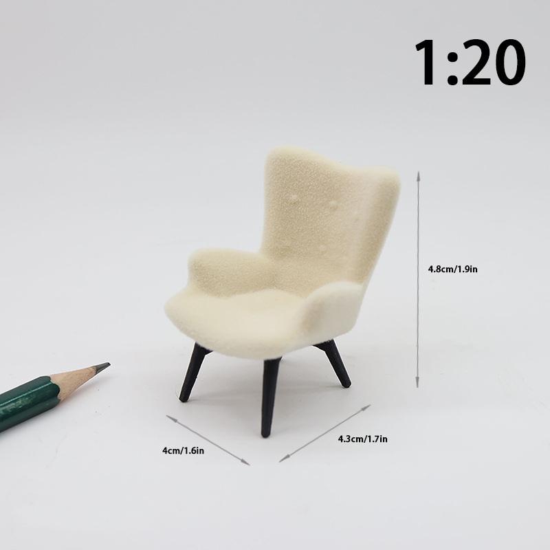 1 Piece 1/12 Dollhouse Mini Plush Sofa Chair Side Table Furniture Model For Doll House Decor Simulation Single Person Sofa