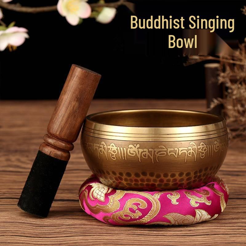 Nepal Bronze Six-Syllable Mantra Tibetan Singing Bowl for Meditation and Incense, Buddha Sound and Chime Bowl.