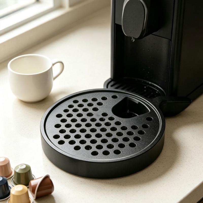 Kaffee-Station Auffangschale Ersatz, Schwarze Runde Schale mit strukturierter perforierter Gitterstruktur und Zuggriff für Kaffeemaschinenbereiche, 1 Stück