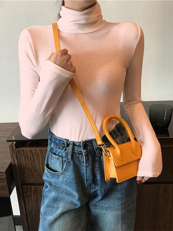 Women's Slim Fit Fleece High Neck T-Shirt - Korean Style Casual Long Sleeve Warm Top for Autumn and Winter 2025