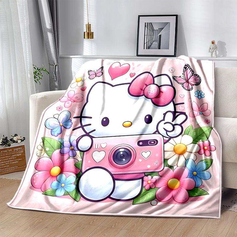 1pc Butterflies & Hello Kitty Cartoon Blanket, Soft Throw for Home Decor, Gift Idea, Living Room, Travel, Camping, Car Blankets, Beach, Office Naps, S