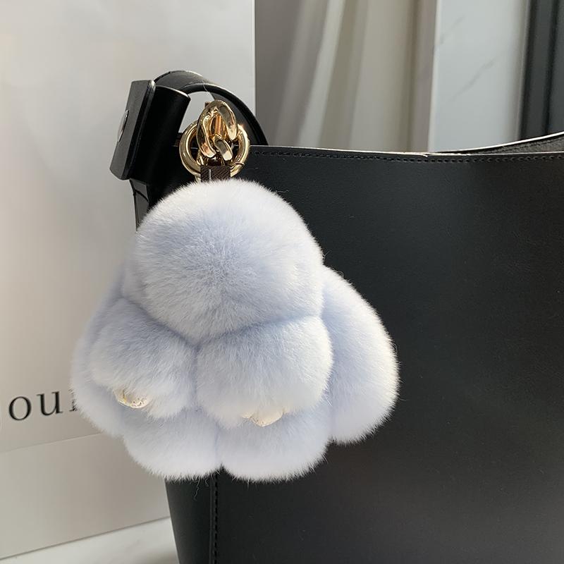 Mini Cute Real Rex Rabbit Fur Bunny Keychain Toy Doll Keyring Tote Bag Charm 10CM Fur Rabbit Keychain Car Bag Pendant