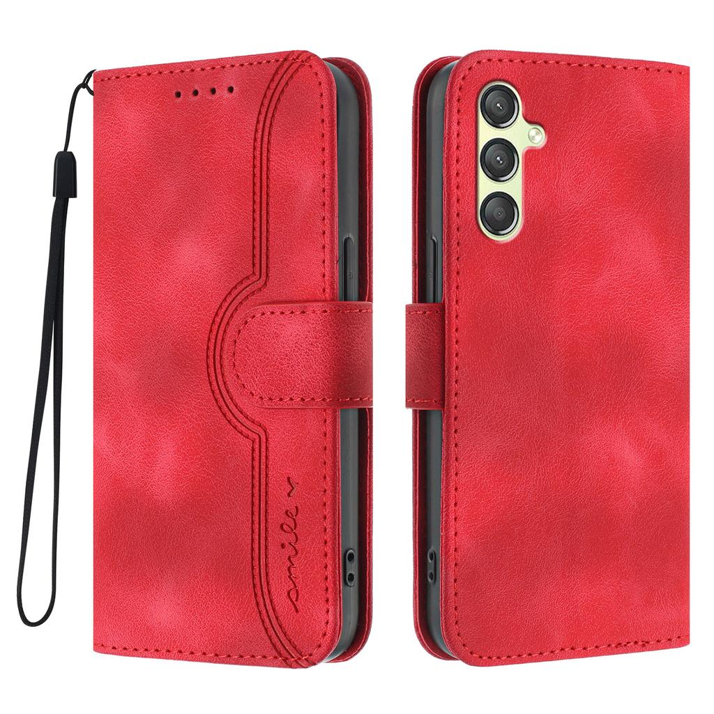 Pro Samsung Galaxy A24 4G (162,1 x 77,6 x 8,3 mm) Kožené pouzdro Peněženka Stojánek Úsměv Vytištěný Kryt na telefon s Poutkem