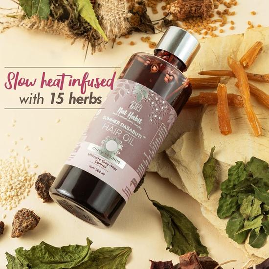 Nat Habit Curry Sesame Summer Hair Oil For Oily, Normal, Curly, Colored Hair With 16 Herbs, Coconut & Amla (100ml)