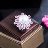 CMM Jewelry Resizable Luxury Big Chunky Fuchsia Cubic Zirconia Flower Artificial Pearl Rings for Women Engagement Party Wear Jewellery