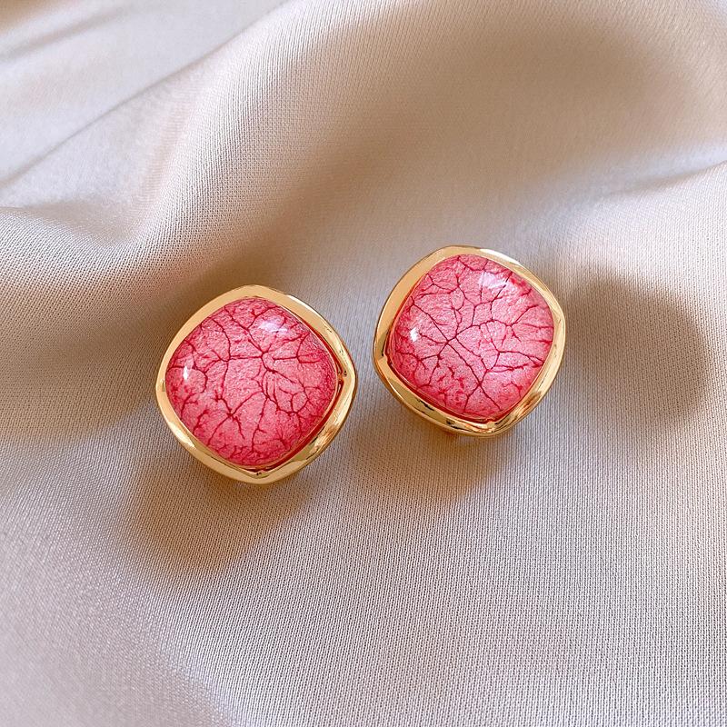 Dopamine Square Geometric Resin Stud Earrings Temperament Earrings Sweet Small Fresh Earrings Wholesale Women