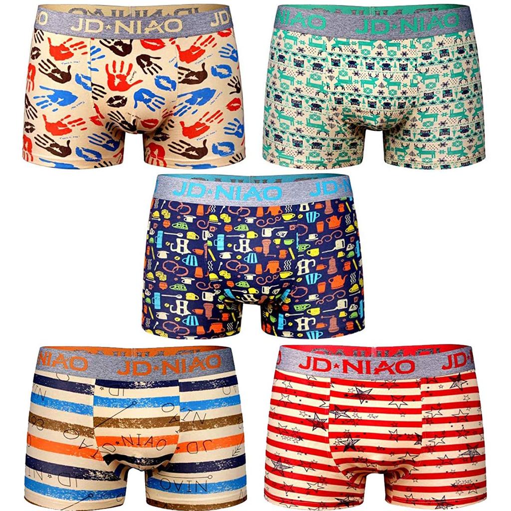 SUNIU Men's Boxer Briefs, Breathable, Moisture-Wicking Cotton Underwear Set, 5-Pack (L/Waist: 66-75cm, [A] 5-Pack)