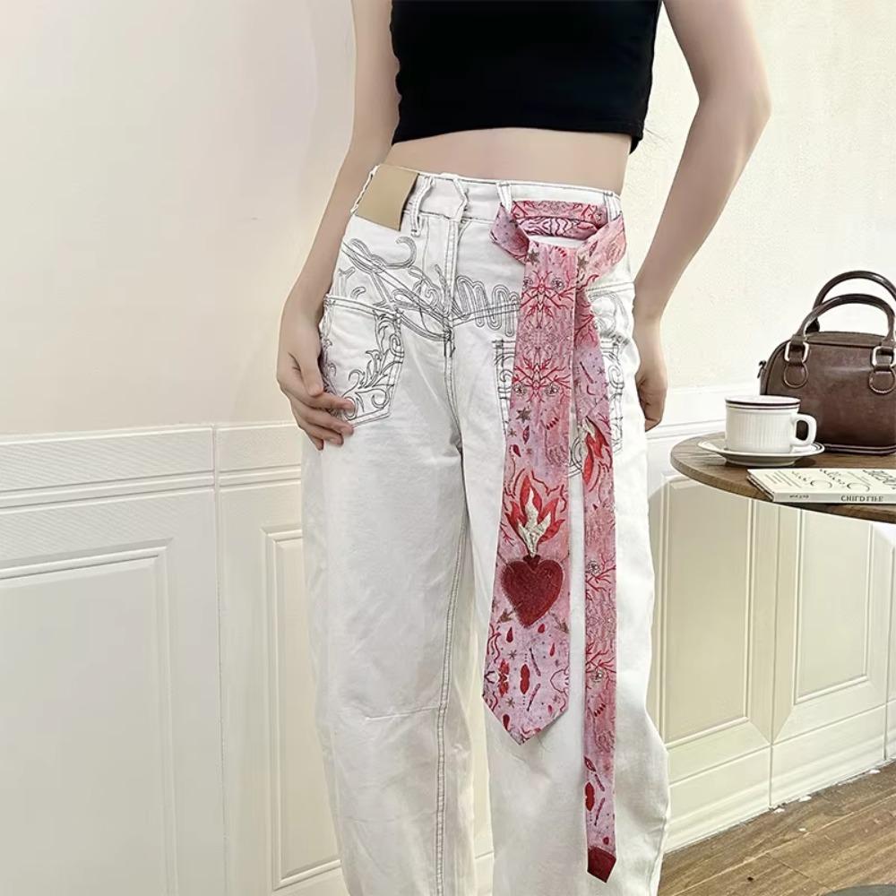 Y2K Romantic Neck Scarf Vintage Women's Neck Tie Unique Heart Flame Tie  Fashion Accessory