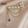 Brooch Pin for Women, Lapel Pin with Star Rhinestone Faux Pearl Tassel Design, Multi-Layered Pendant Badge for Neckline Cardigan Coat Decoration
