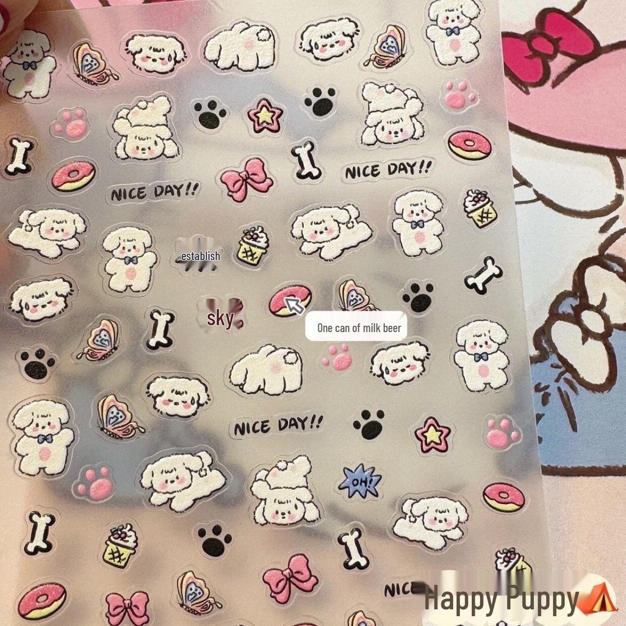 3D Graffiti Puppy Nail Art Stickers - Cute Japanese Cartoon DIY Decor