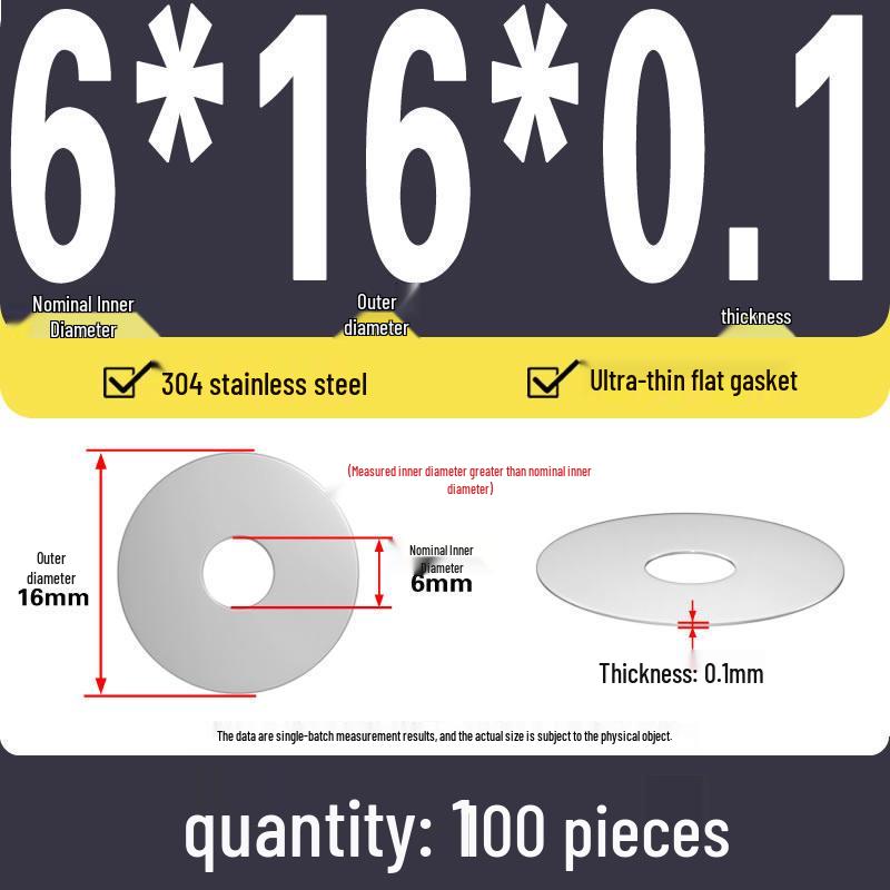 Plochá podložka z nerezové oceli 304 pro nastavení vůle hřídele (0,1/0,2/0,3 mm)