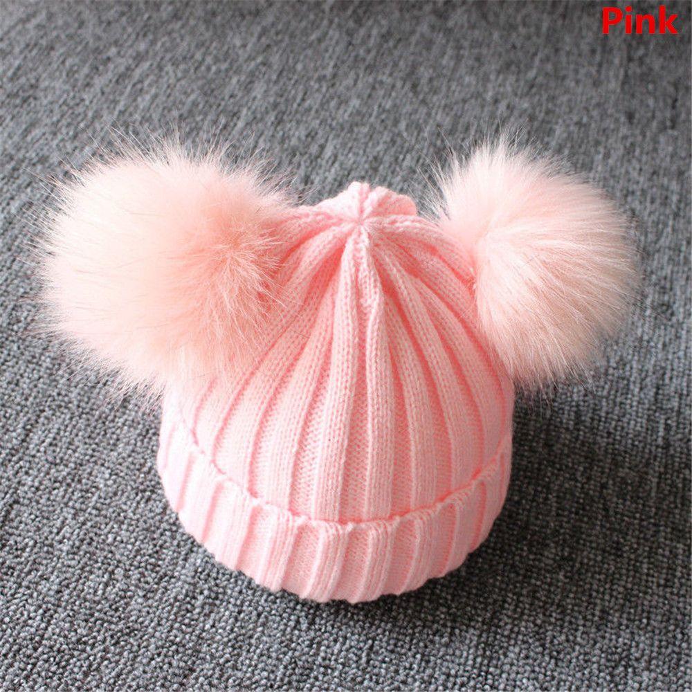 Winter Cute Pom Kids Knitted Hat Warm Bobble Hat Baby Beanie Cap
