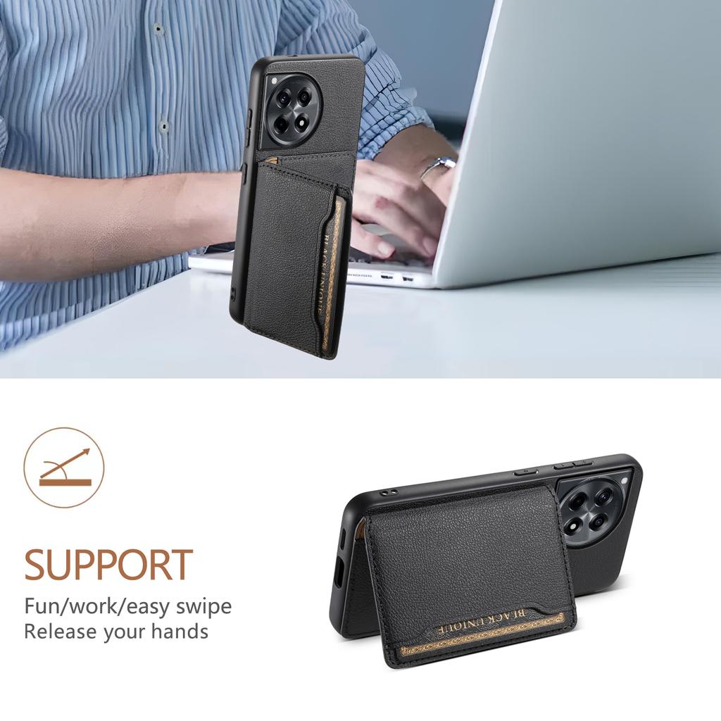 For OnePlus Ace 3 5G/12R 5G Case Card Slots Leather Coated PC+TPU Kickstand Phone Cover