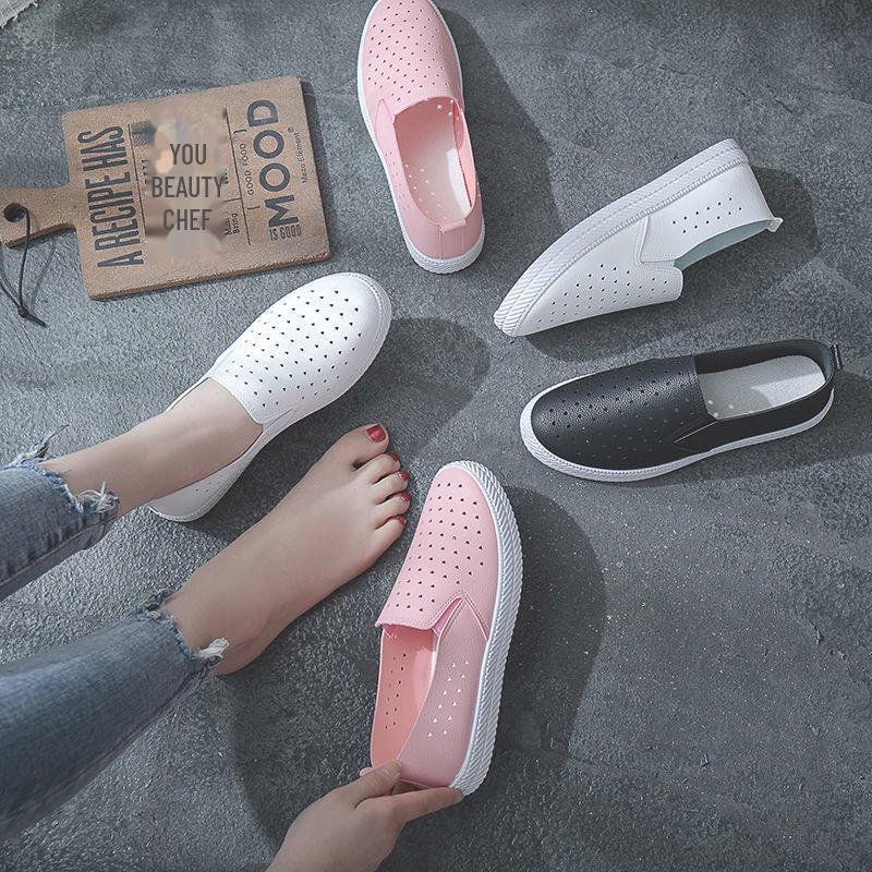 Women's Summer White Breathable Leather Slip-On Shoes with Soft Sole