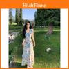 French Beach Vacation Dress With Knitted Fabric And Floral Print For Summer