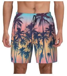 Beach Shorts, Palm Leaves with 3D Pattern for Men, Quick Drying Shorts for Hawaiian Plants