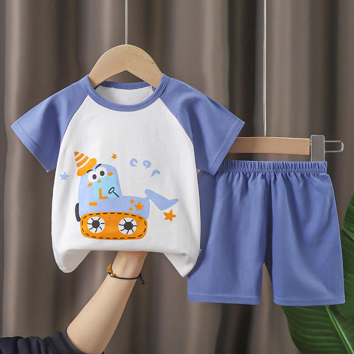

Children s short sleeved set made of pure cotton, summer new style for boys, summer clothes for babies, T-shirts for girls, thin children s clothing 73cm чорний