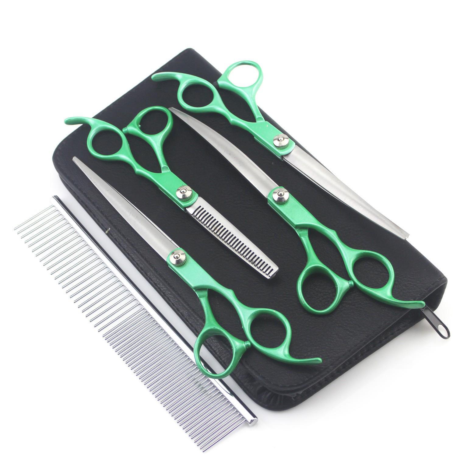 7  Gold Pattern 4-Piece Pet Grooming Scissors Set - Straight Shears with Separate Handle
