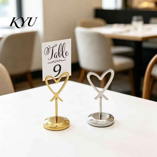 Table Number Stands Hollow Heart Holder, Love Place Card Stand, Metal Memo Note Holder Clip for Photos, Food Signs, Notes, Weddings, Birthdays,