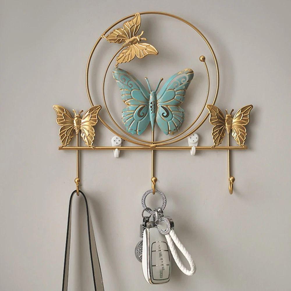 elegant Nordic Style Butterfly Wall Hooks Handmade INS Iron Art Coat Hanger Painted Wall Mounted Metal Storage Rack Iron