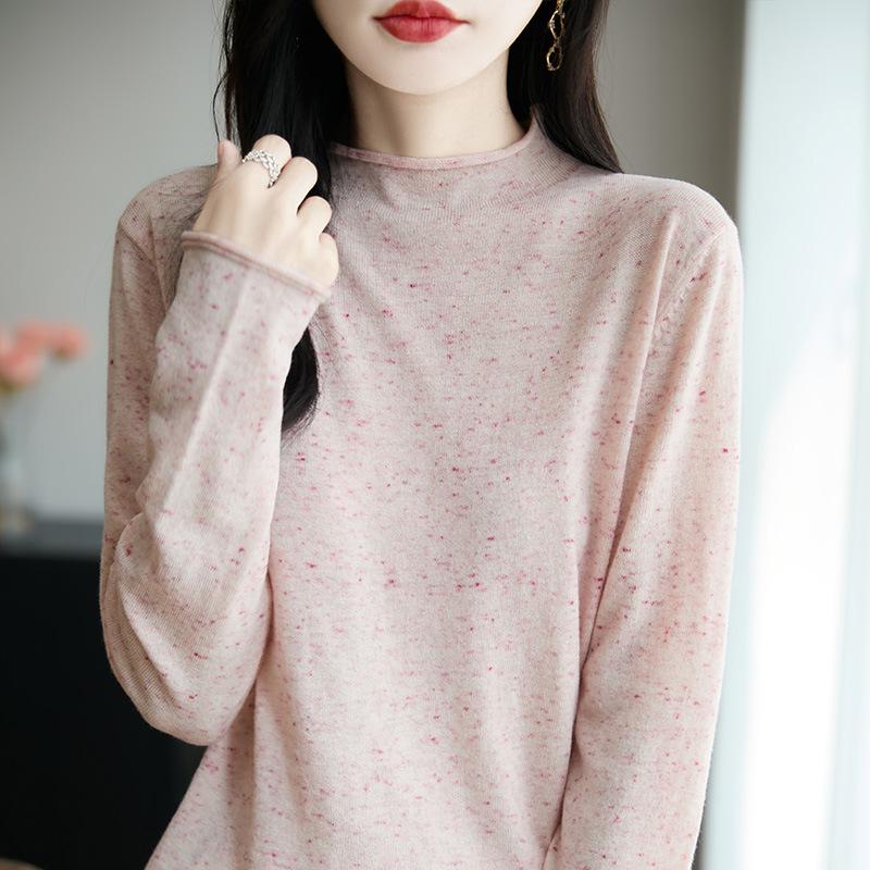 

Осенне-зимний вязаный свитер с полувысоким воротом с отворотом, женский пуловер с длинным рукавом, свободный и облегающий базовый слой XXL розовый