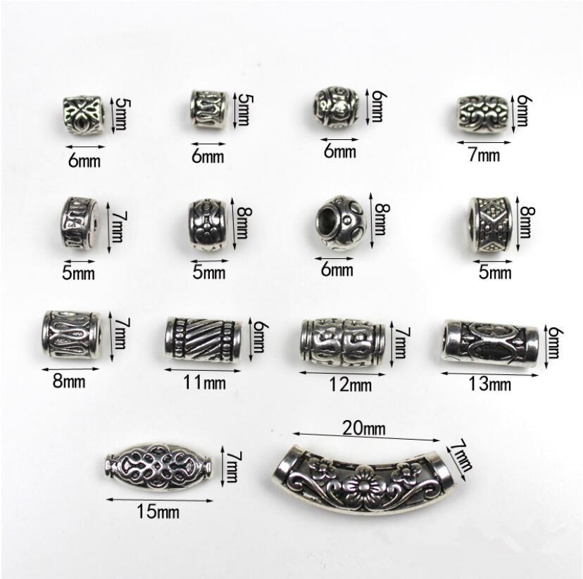 20Pcs/Lot Tibetan Silver Carved Tube Spacer Beads Charms Metal Hollow Big Hole Beads For DIY Bracelet Jewelry Making Accessories